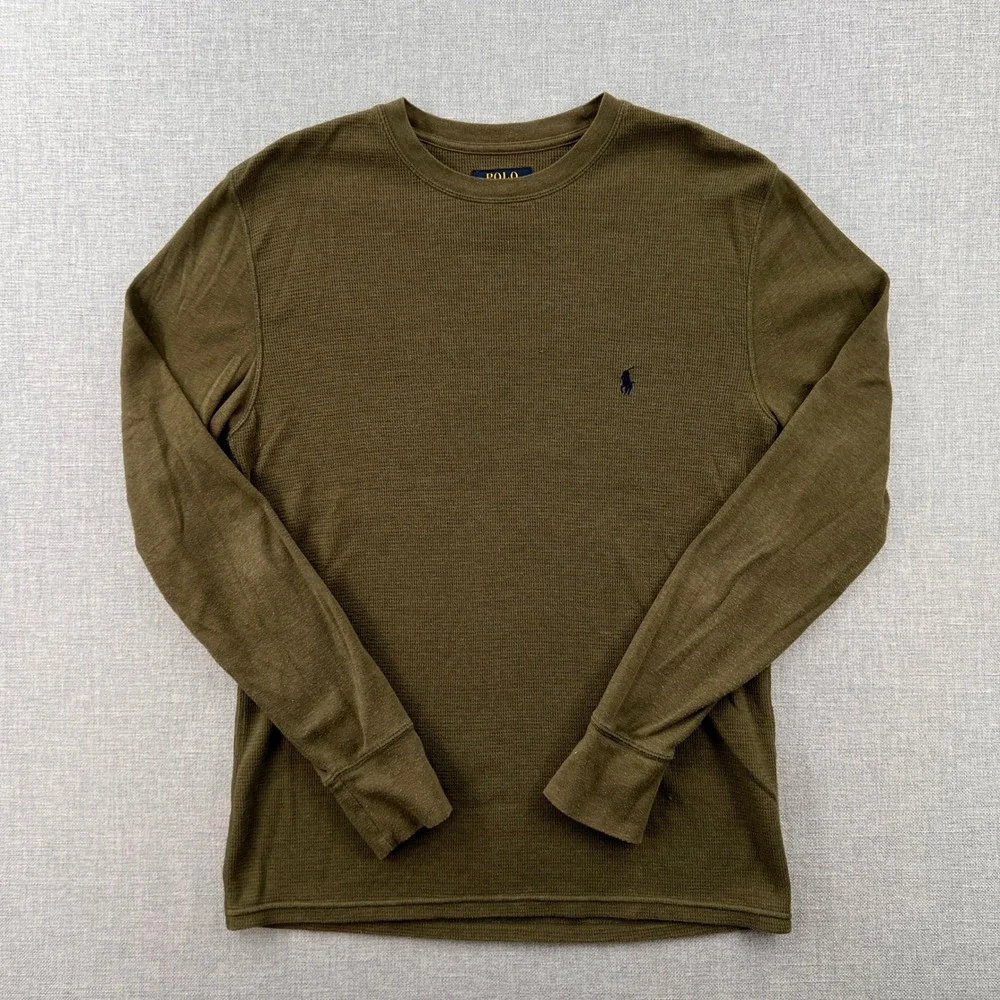 Polo Ralph Lauren Waffle Knit Thermal Long Sleeve Shirt Mens Medium Olive Green
